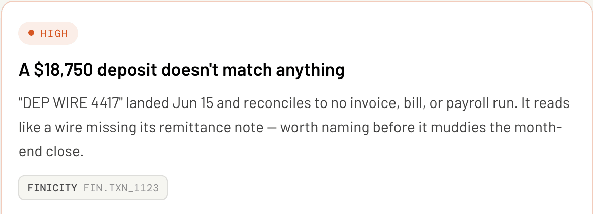 The unmatched deposit flag: a wire that reconciles to no invoice
